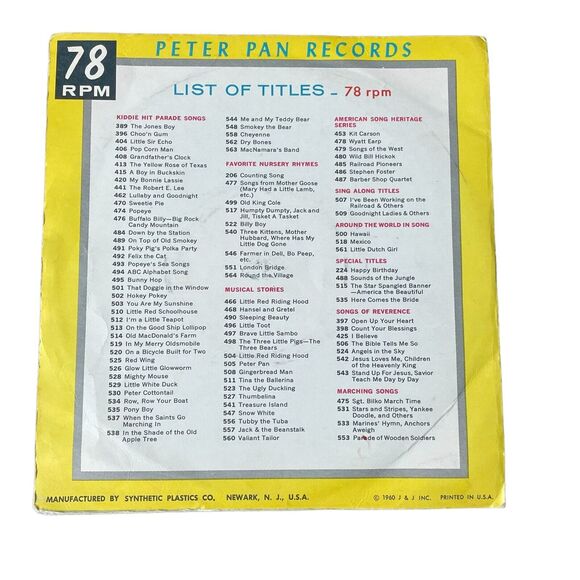 Childrens Vinyl Record Nursery Rhyme Songs Peter Pan Retro Nostalgic 78 RPM - Picture 4 of 4